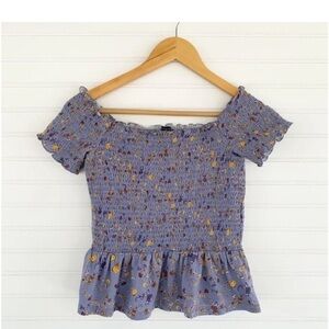 American Eagle Outfitters Blue and Purple Ruffled Peplum Blouse